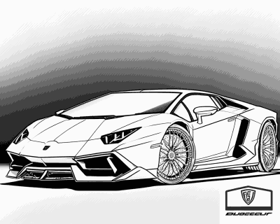 Розмальовка суперкара з гострими гранями й тонкими спицями коліс на темному тлі